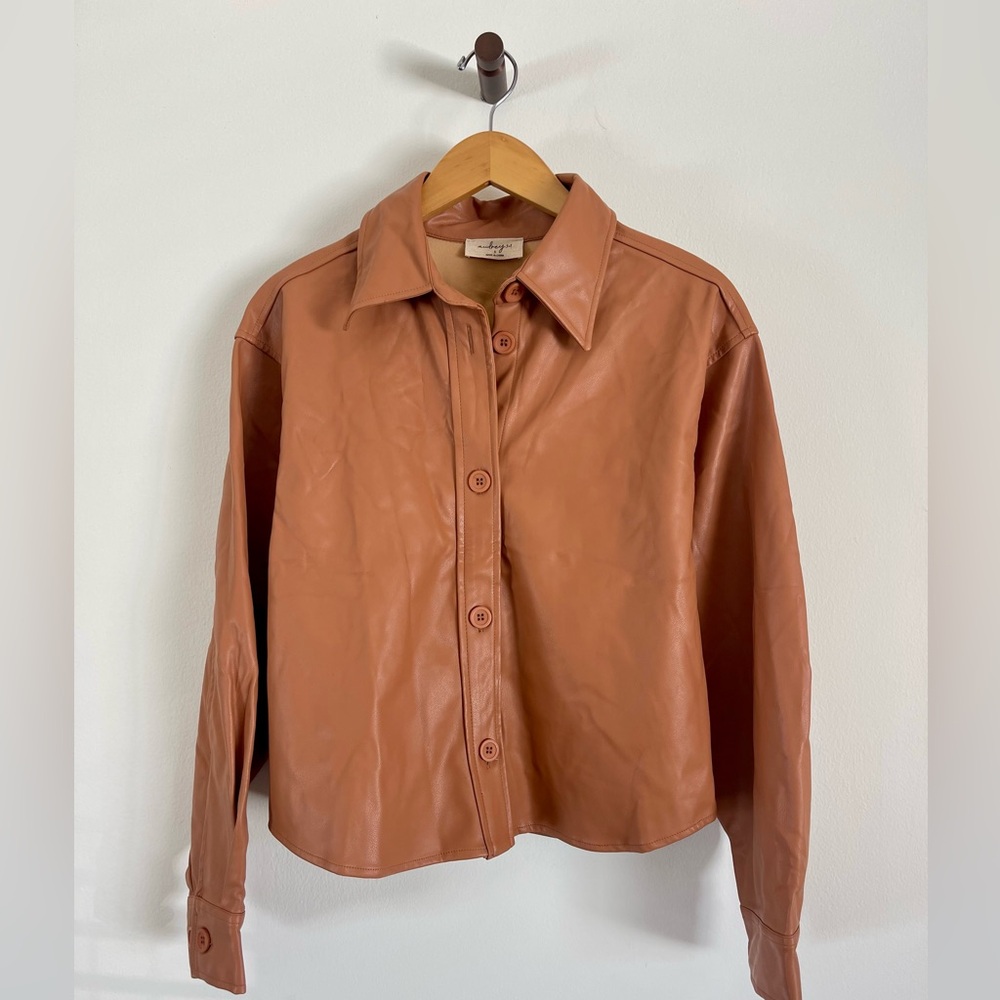 NWOT - Isabel’s Cabinet Women's Tan Faux Leather Shirt Jacket